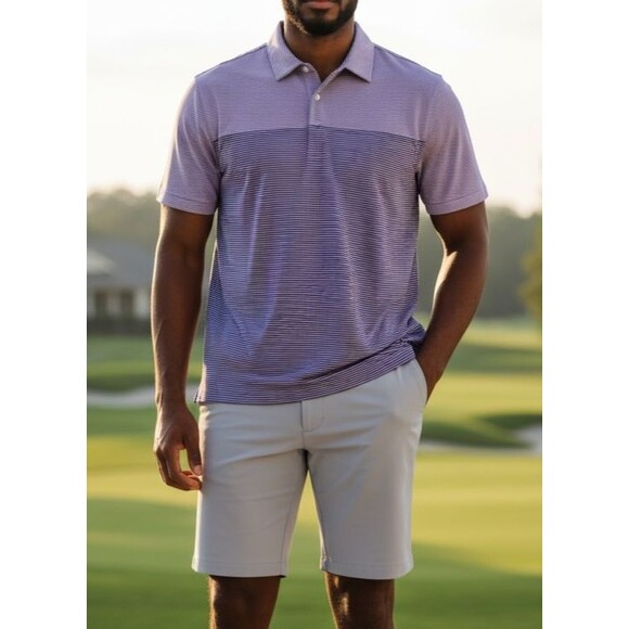 Cutter & Buck Other - Cutter & Buck Pioneer Engineered Stripe Purple Button Front Golf Polo UPF 50+ L